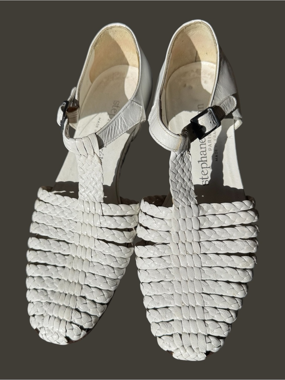 Vintage 90’s Stephane Kelian White Woven T-Strap Sandals UK 4.5 US 7